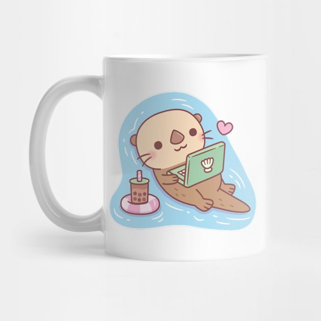 Cute Otter Chilling With Bubble Tea and Laptop Videos by rustydoodle